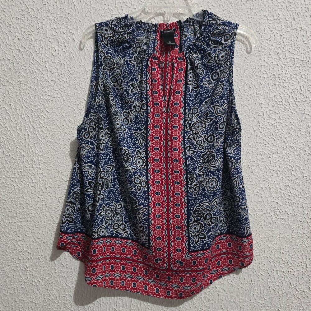 New Directions Womens Sleeveless Floral Print Top XL 100% Polyester‎ Red & Blue